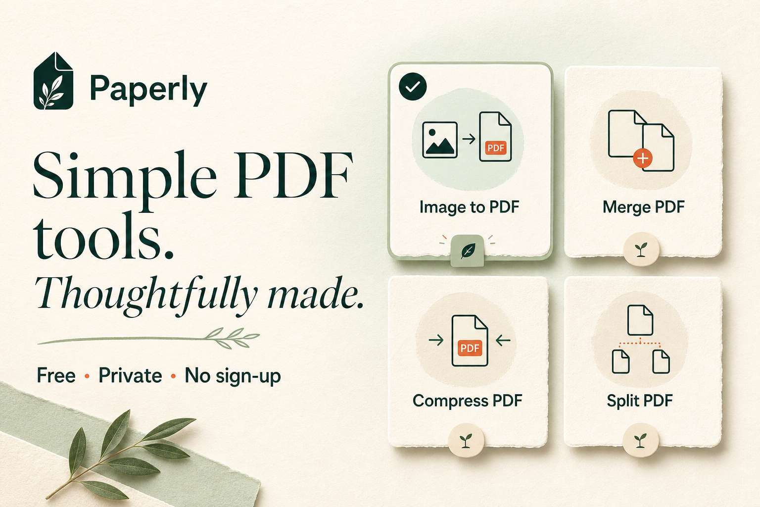 Paperly image to pdf tools shown in a clean green and cream editorial design